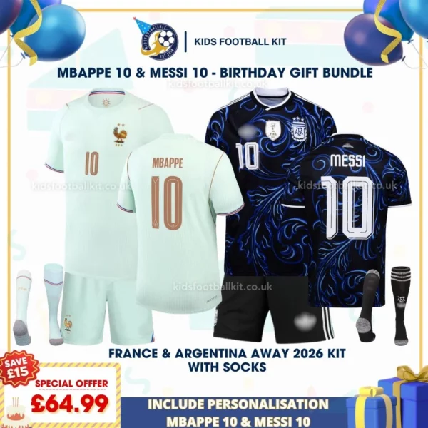 France and Argentina away kids kits 2026 - MBAPPE 10 and MESSI 10