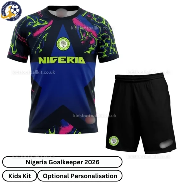 Nigeria Goalkeeper Kids Kit 2026-front view-black and green