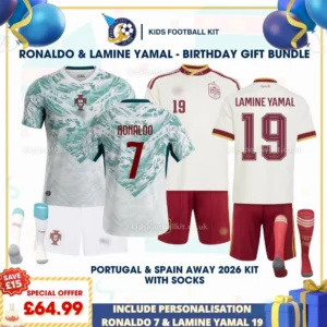 Portugal and spain away kids kits 2026- RONALDO 7 and LAMINE YAMAL 19