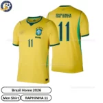 Brazil Home Men Shirt 2026 - RAPHINHA 11 -over view