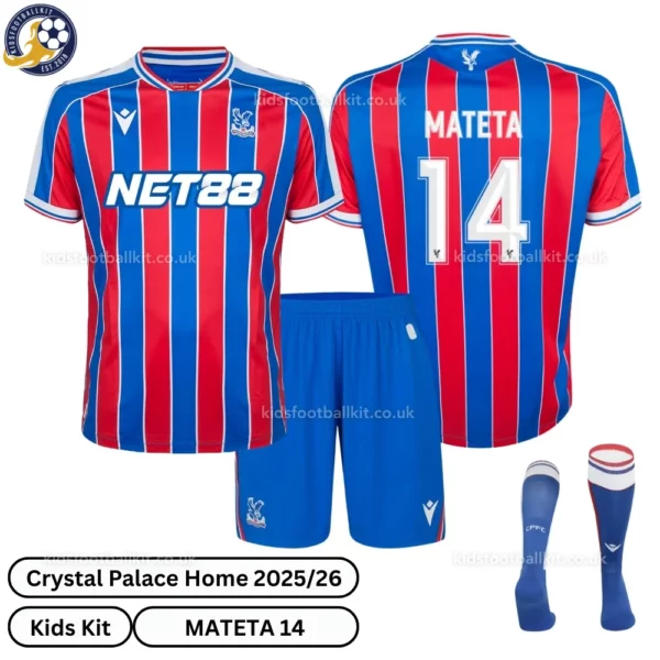 Crystal Palace Home Kids Football Kit 25_26-MATETA 14-over view with socks