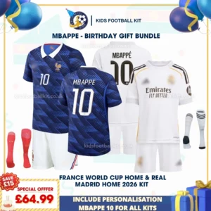 France Home & Real Madrid Home Kids Kits 2026 - MBAPPE 10