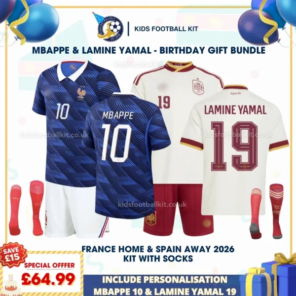 France Home & Spain Away Kids Kits 2026 - MBAPPE 10 & LAMINE YAMAL 19