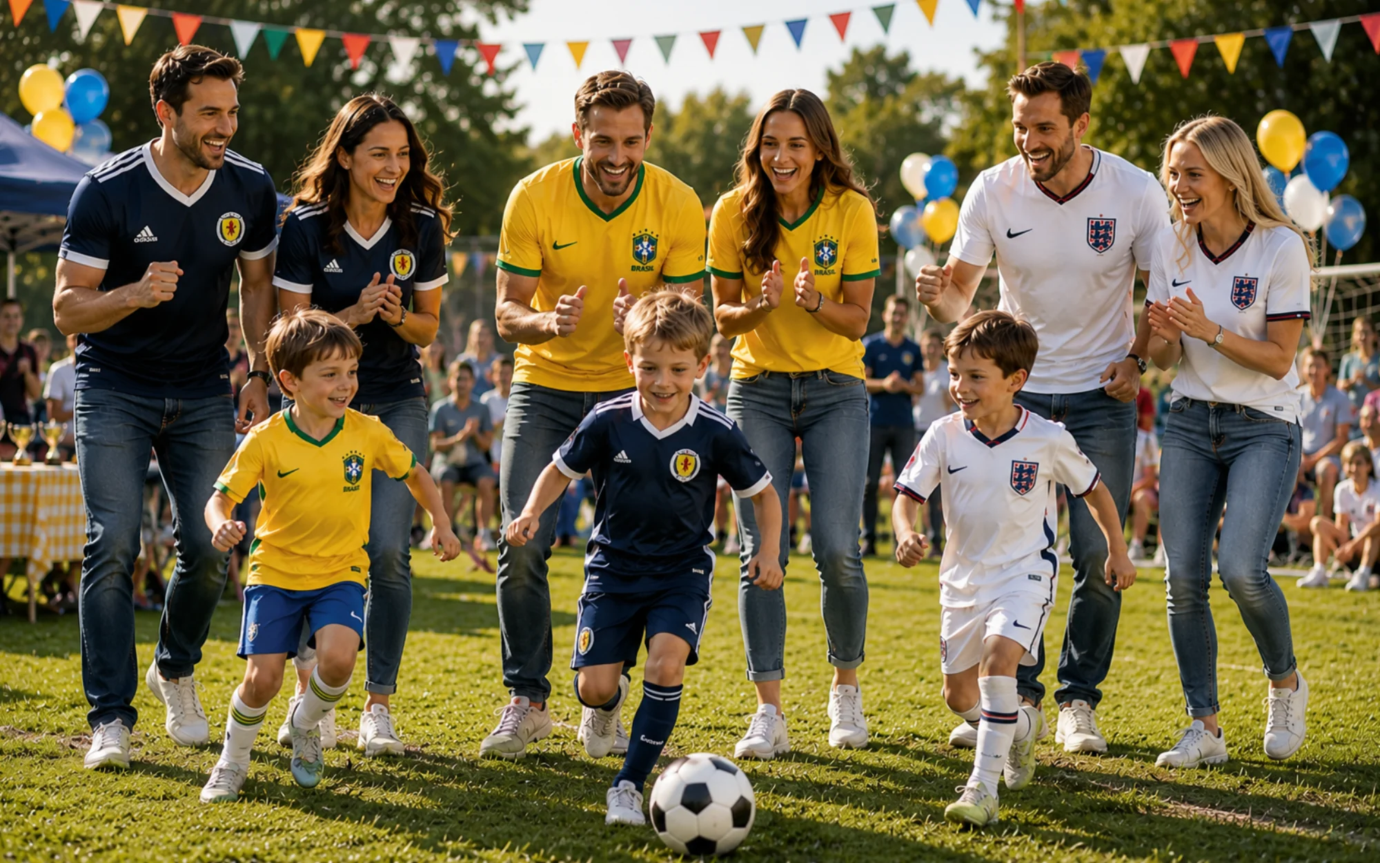 Families enjoying football together in a community setting