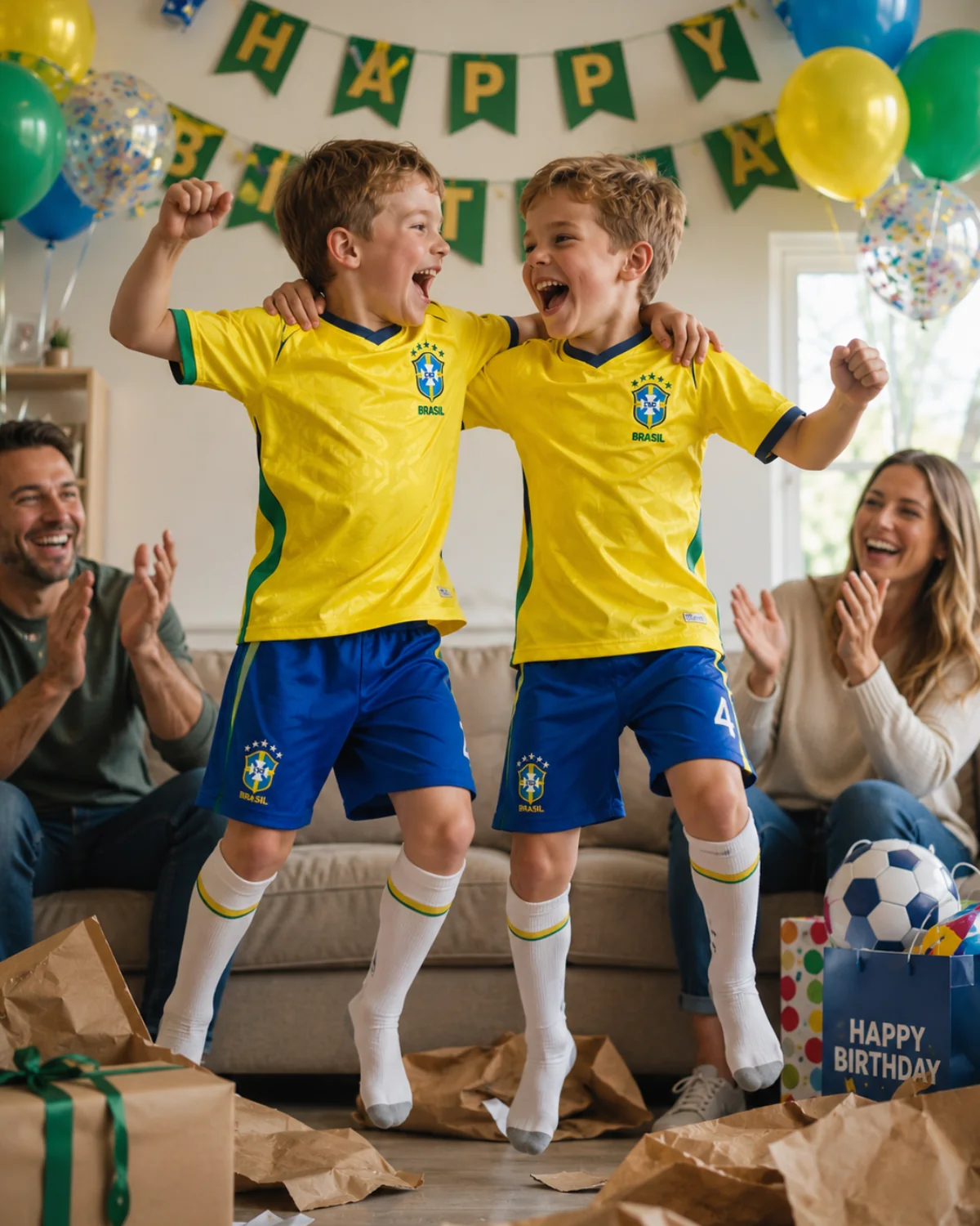 Children's football kit with matching items and gift packaging