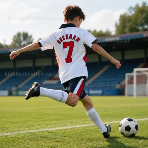 KFK Retro England Home Kids Football Kit 1998 – BECKHAM 7 (No Socks) AI GEN