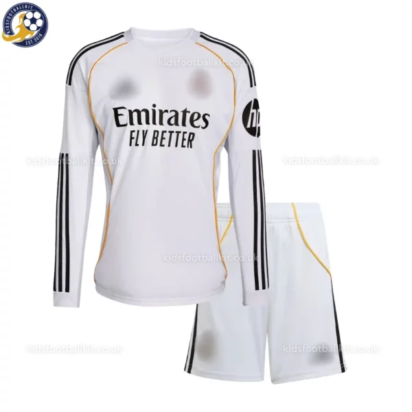 Real Madrid home kids kit 25_26-front view-long sleeve