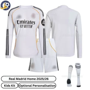 Real Madrid home kids kit 25_26-over view-long sleeve