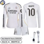 Real Madrid home kids kit 25_26-over view-long sleeve-MBAPPÉ 10