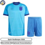 Spain Goalkeeper Men and Kids Kit 2026-front view-blue