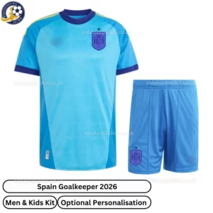 Spain Goalkeeper Men and Kids Kit 2026-front view-blue