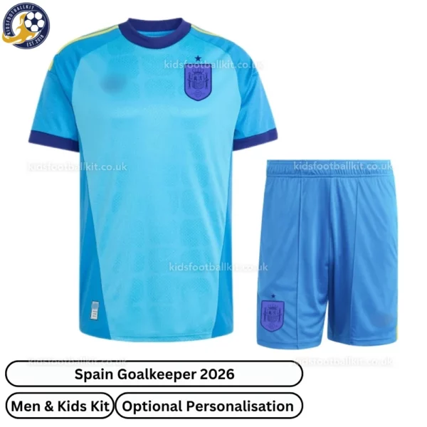 Spain Goalkeeper Men and Kids Kit 2026-front view-blue
