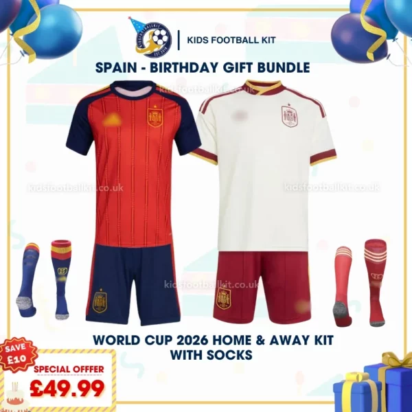 Spain home and away kids kits 2026