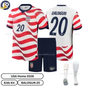 USA World Cup 2026 Home Kids Football Kit - BALOGUN 20 (With Socks)