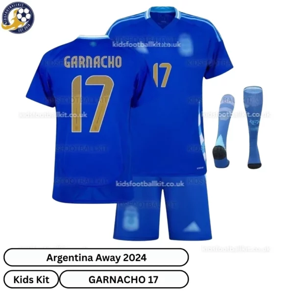 Argentina-Away-Kids-Football-Kit-2024_25-–-GARNACHO-17-With-Socks