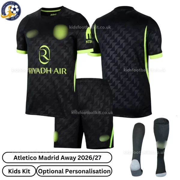 Atletico Madrid Away kids kit 2026_27-over view with socks