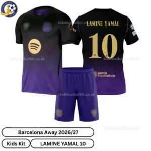 Barcelona Away Kids Kit 26_27-over view-LAMINE YAMAL 10