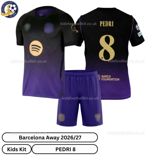 Barcelona Away Kids Kit 26_27-over view-PEDRI 8