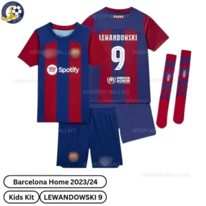 Barcelona Home Kids Football Kit 2023/24 – LEWANDOWSKI 9 (With Socks) - Fan Version