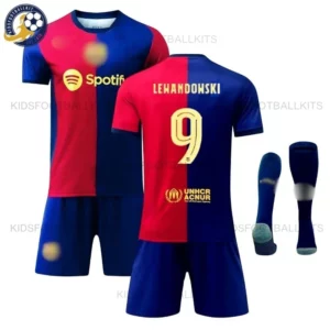 Barcelona Home Kids Football Kit 2024/25 – LEWANDOWSKI 9 (With Socks) - Fan Version