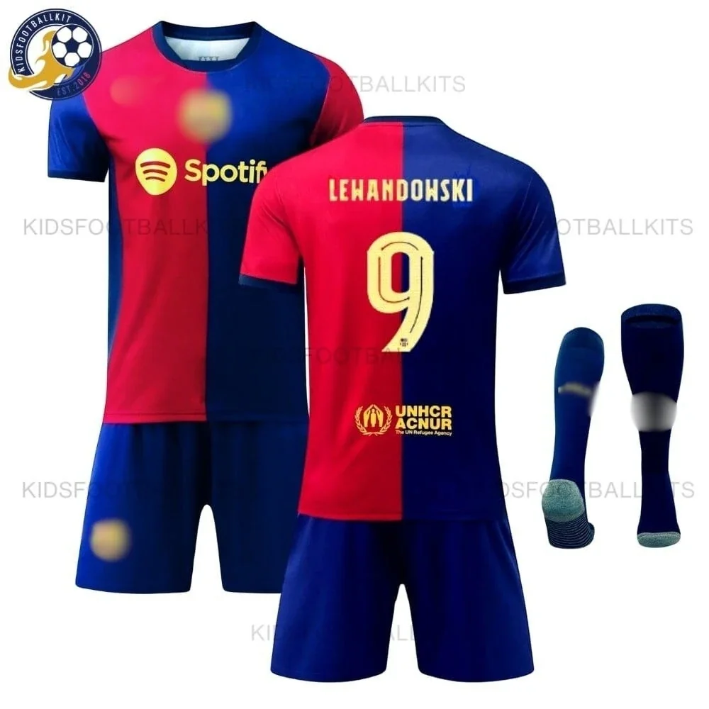 Barcelona Home Kids Football Kit 2024/25 – LEWANDOWSKI 9 (With Socks) – Fan Version