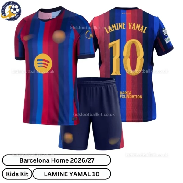 Barcelona Home kids kit 26_27-over view-LAMINE YAMAL 10