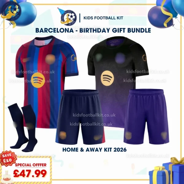 Barcelona home and away kids kit 2026