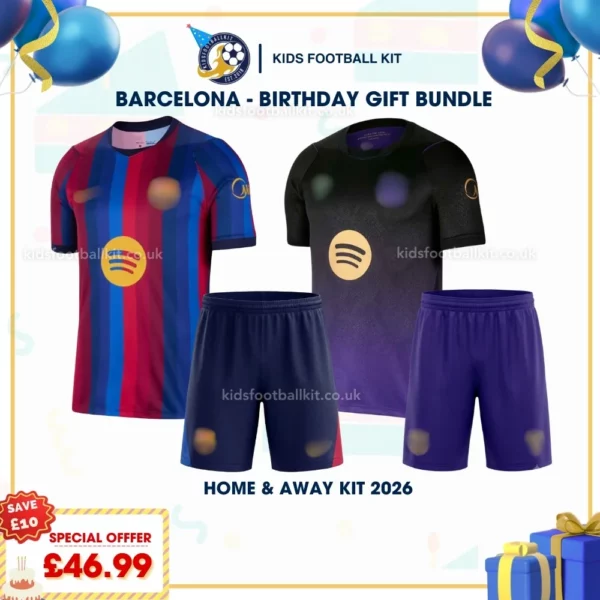 Barcelona home and away kids kit 2026