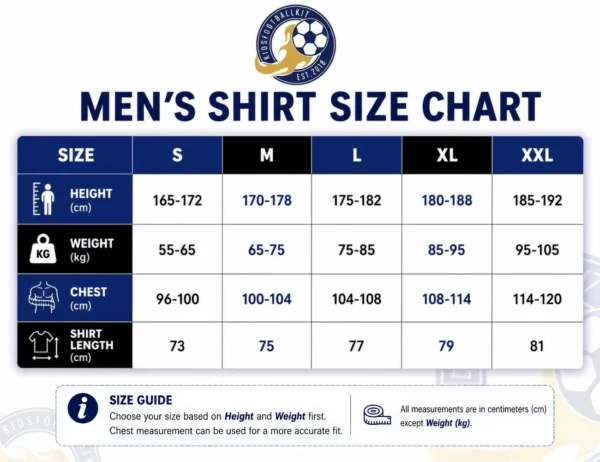 KFK_size chart_men shirt normal
