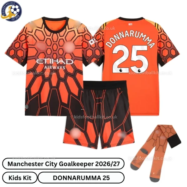 Manchester City Goalkeeper Kids Kit 26_27-over view with socks-DONNARUMMA 25