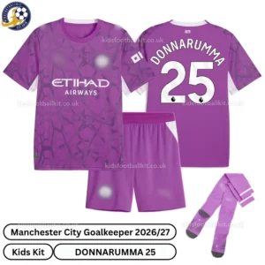 Manchester City Goalkeeper Kids Kit 26_27-over view with socks-DONNARUMMA 25-pink