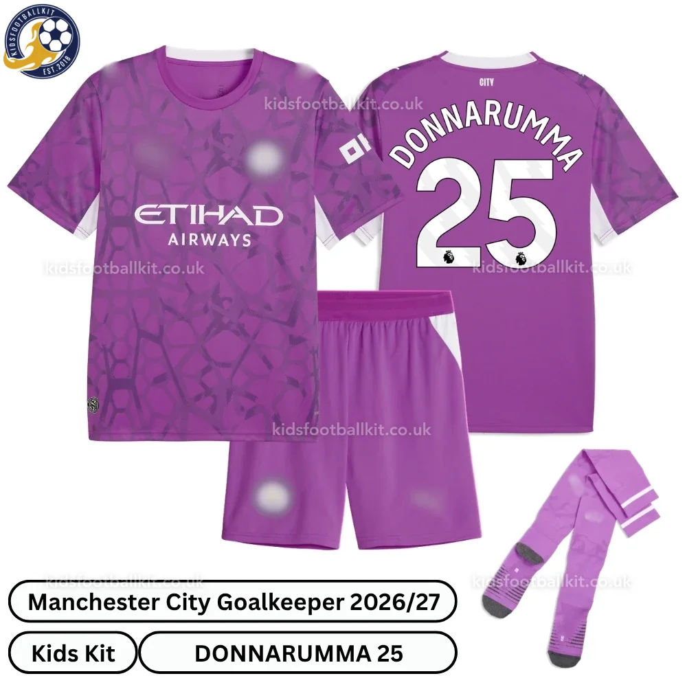 Manchester City Goalkeeper Kids Football Kit 2026/27 – DONNARUMMA 25 (With Socks) – Purple