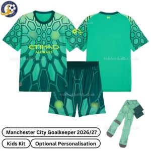 Manchester City Goalkeeper Kids Kit 26_27-over view with socks-green