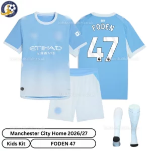 Manchester City Home Kids Kit 26_27-over view-FODEN 47 with socks
