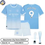 Manchester City Home Kids Kit 26_27-over view-HAALAND 9 with socks