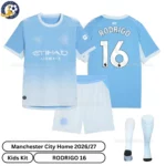 Manchester City Home Kids Kit 26_27-over view-RODRIGO 16 with socks