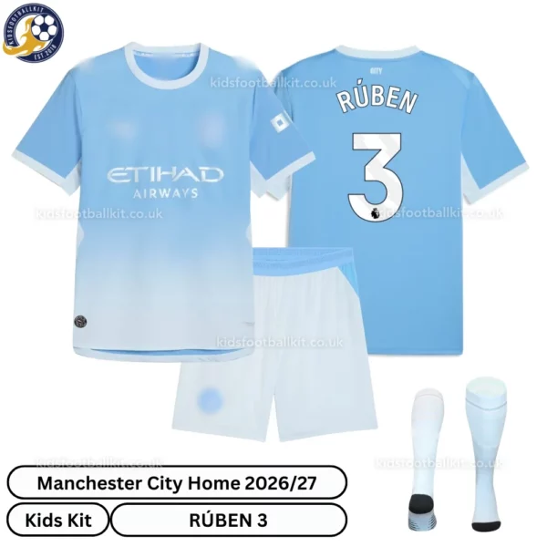 Manchester City Home Kids Kit 26_27-over view-RÚBEN 3 with socks