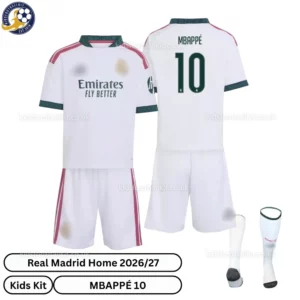Real Madrid Home Kids Kit 26_27-over view-MBAPPÉ 10