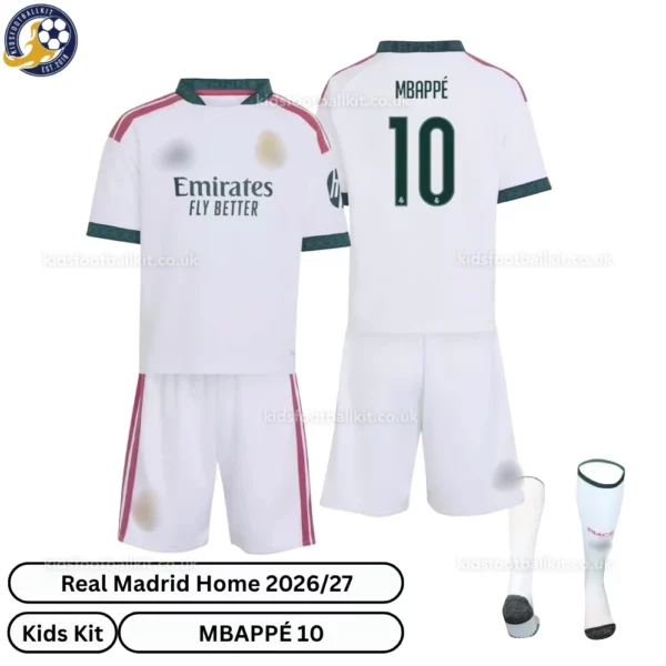 Real Madrid Home Kids Kit 26_27-over view-MBAPPÉ 10