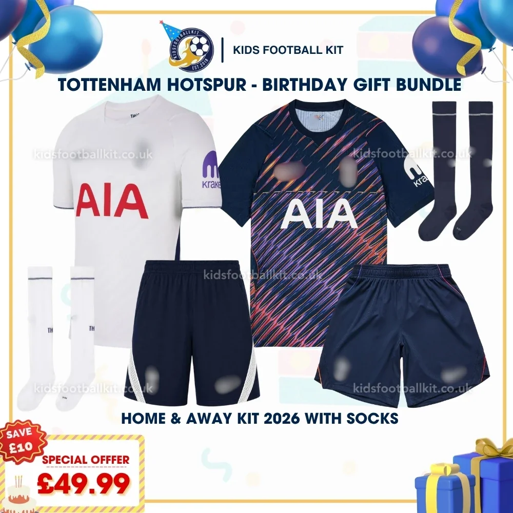 Tottenham Hotspur Birthday Gift Pack – Home and Away Kids Football Kit 2026/27 (With socks)