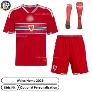 Wales World Cup 2026 Home Kids Football Kit (With socks)