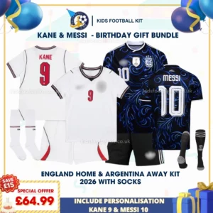 england home and argentina away kids kits 2026-KANE 9 and MESSI 10