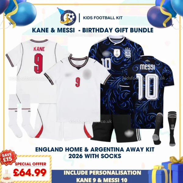 england home and argentina away kids kits 2026-KANE 9 and MESSI 10