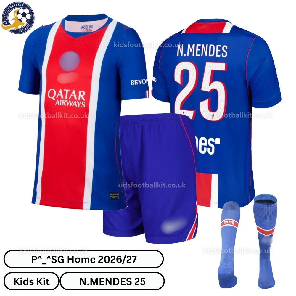 P^_^SG Home Kids Football Kit 2026/27 – N.MENDES 25 (With socks)