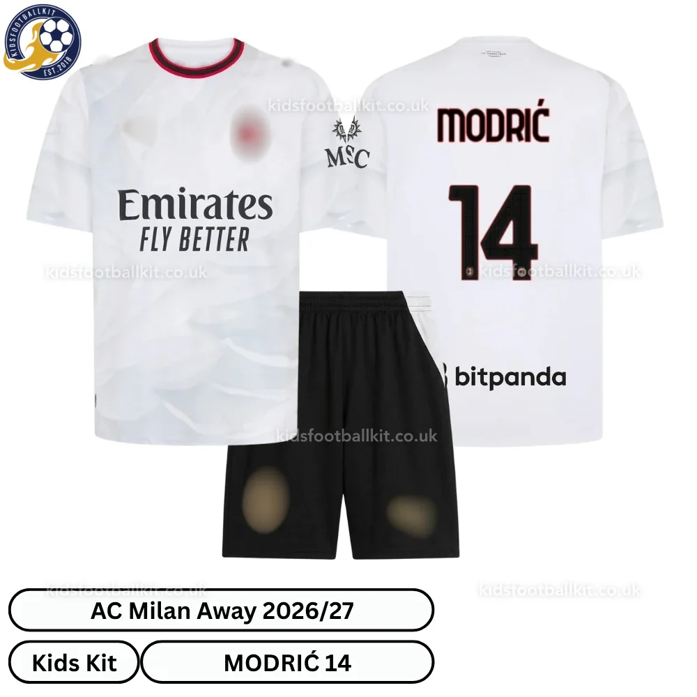 AC Milan Away Kids Football Kit 2026/27 – MODRIĆ 14 (No Socks)