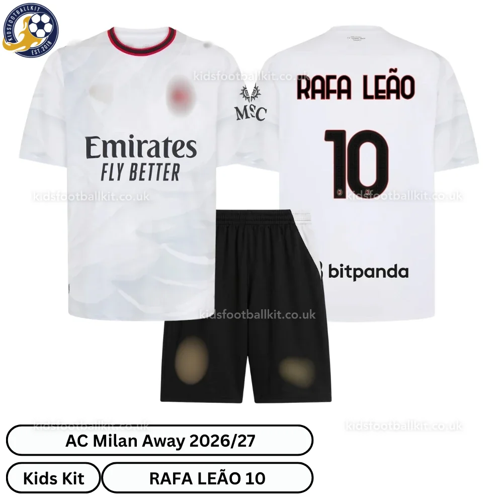 AC Milan Away Kids Football Kit 2026/27 – RAFA LEÃO 10 (No Socks)