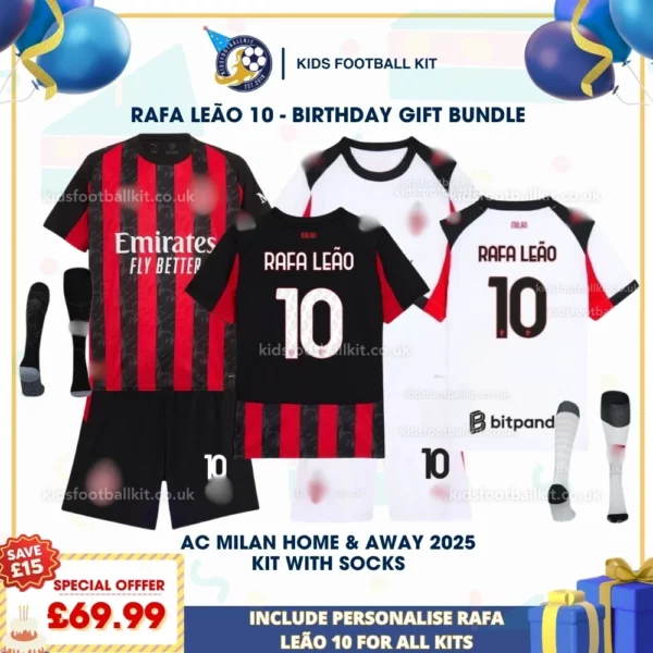 AC Milan home & away Kids Football Kit 25_26 - RAFA LEÃO 10-p