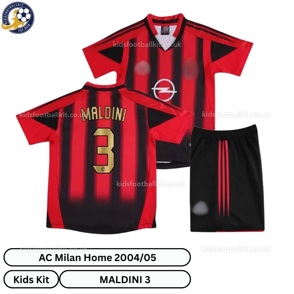 Retro AC Milan Home Kids Football Kit 2004/05 – MALDINI 3 (No Socks)