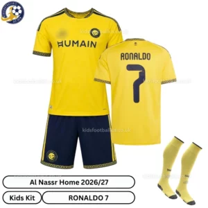 Al Nassr Home Kids Kit 26_27-over view with socks-RONALDO 7