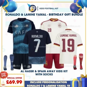 Al Nassr and SPAIN away kids kits 2026-RONALDO 7 and LAMINE YAMAL 19-p